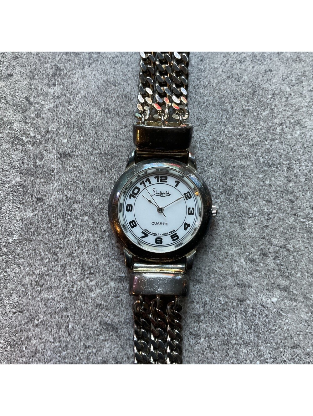 Vintage Sheffield Womens Watch 31mm Silver Plated Case & Band White Dial A21